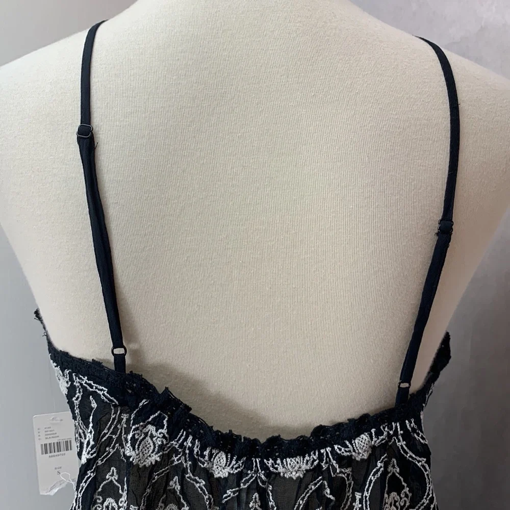 Anthropologie black embroidered sheer sexy mini dress S